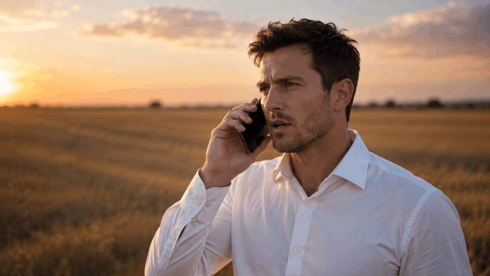 Referente BioManage al telefono davanti ai campi