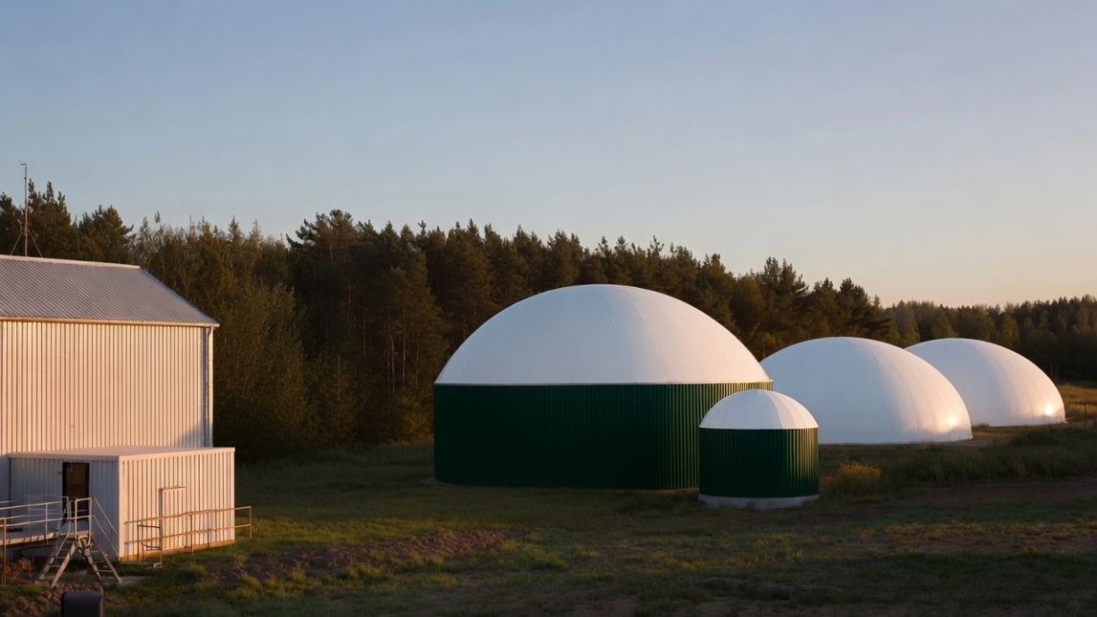 Impianto biogas al tramonto